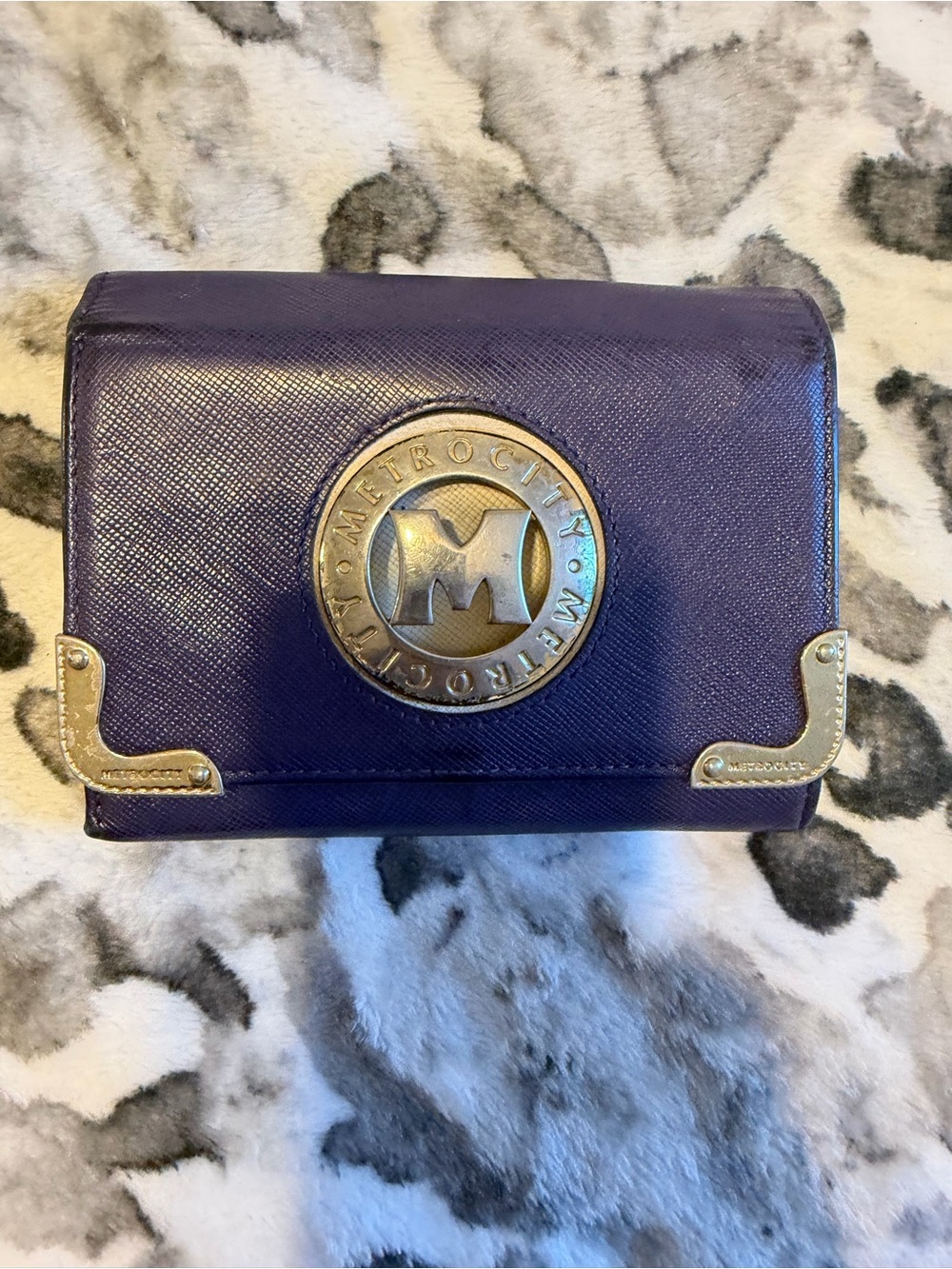 Metrocity Purple Leather Logo wallet  with Gold-Tone Accents